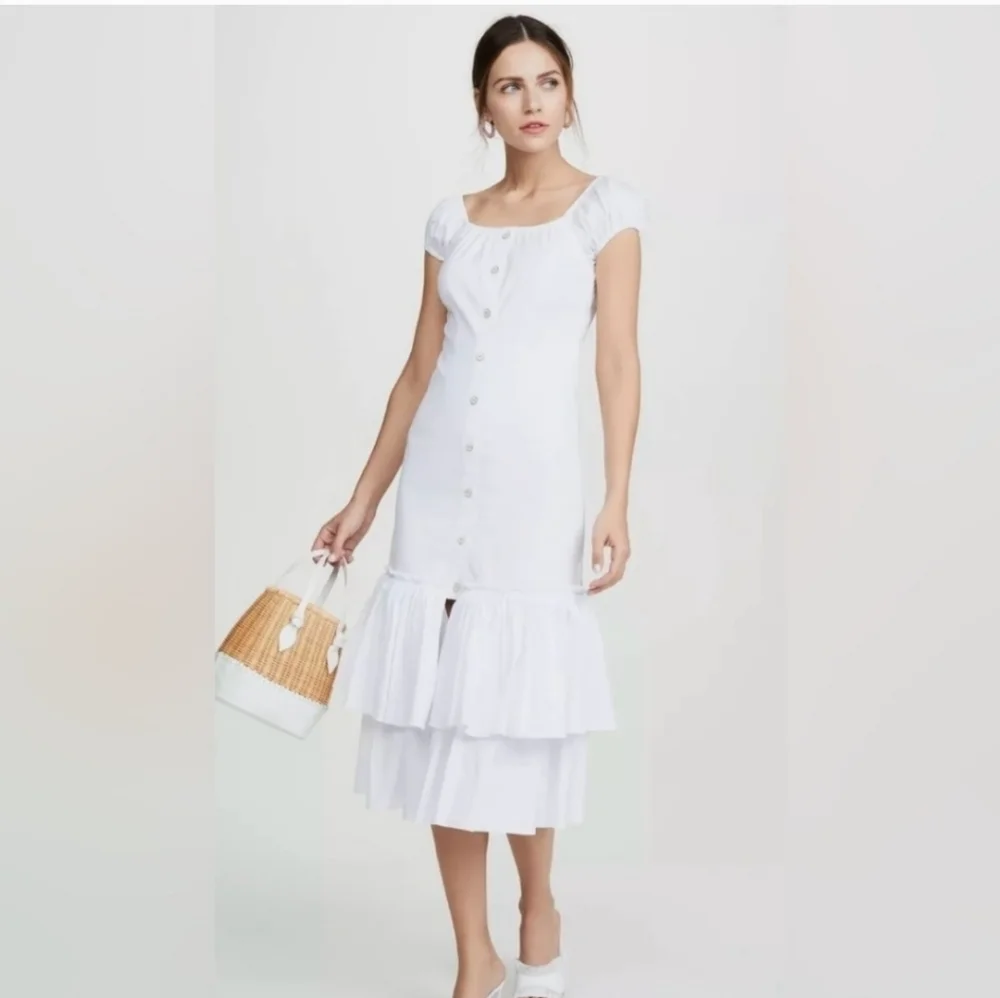 CAROLINE CONSTAS NWT White Ruffle Midi Lyla Dress - Picture 2 of 7